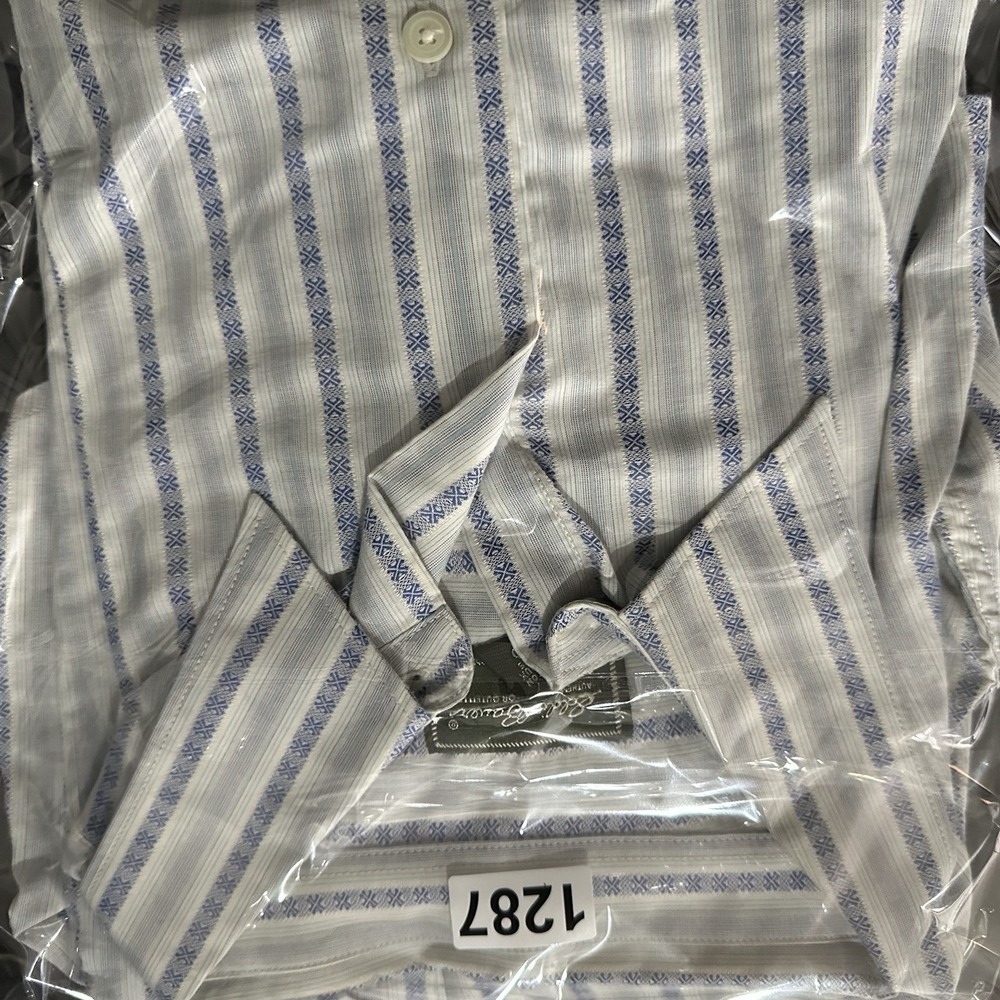 Eddie Bauer XL Tall Button Down Shirt Blue White Geometric Stripe 100% Cotton - Picture 8 of 8